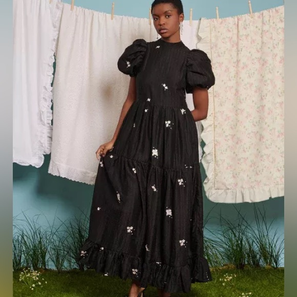 cecilia ruffle maxi dress DREAM Sister Jane Cecilia Embroidered Floral Maxi Dress S NWT